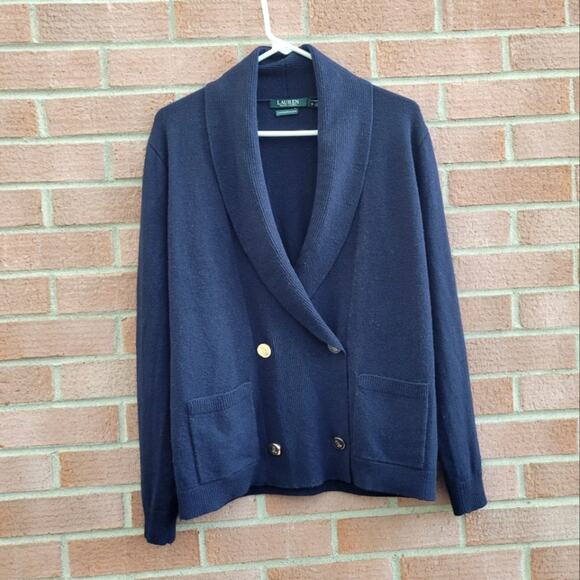 Lauren Ralph Lauren Cashmere Wool Blend Double Breasted Cardigan Sweater Small - Picture 1 of 6